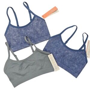 Colsie Seamless Sports Bra Tank Top Blue Striped Grey Athletic Workout Girls XS